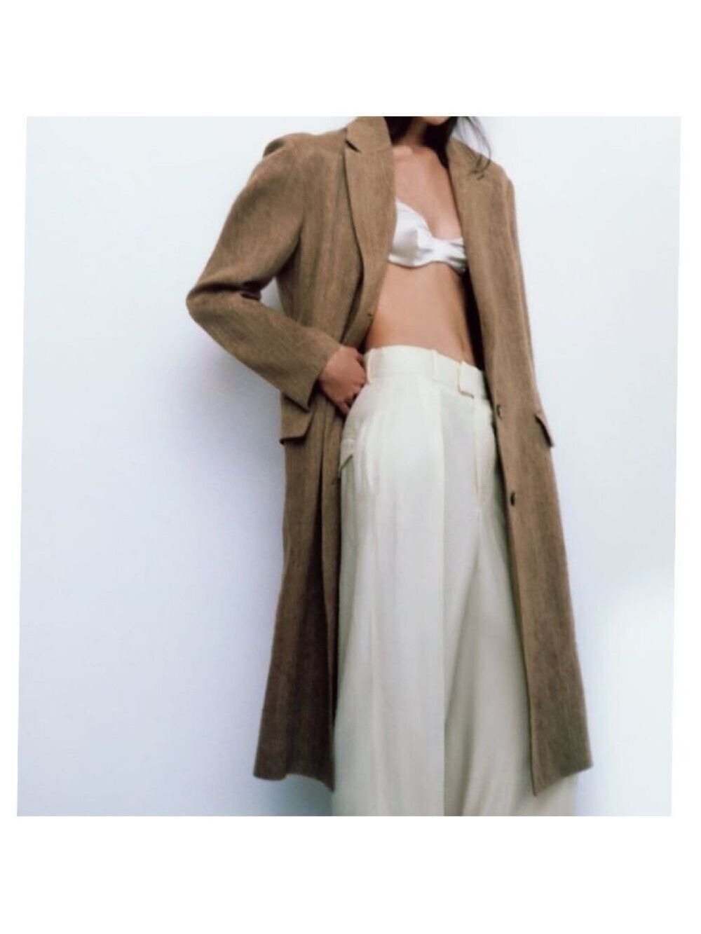 NWOT Zara Rustic Brown Linen Cotton Fall/Winter Trench Coat - Size XS - Picture 5 of 16